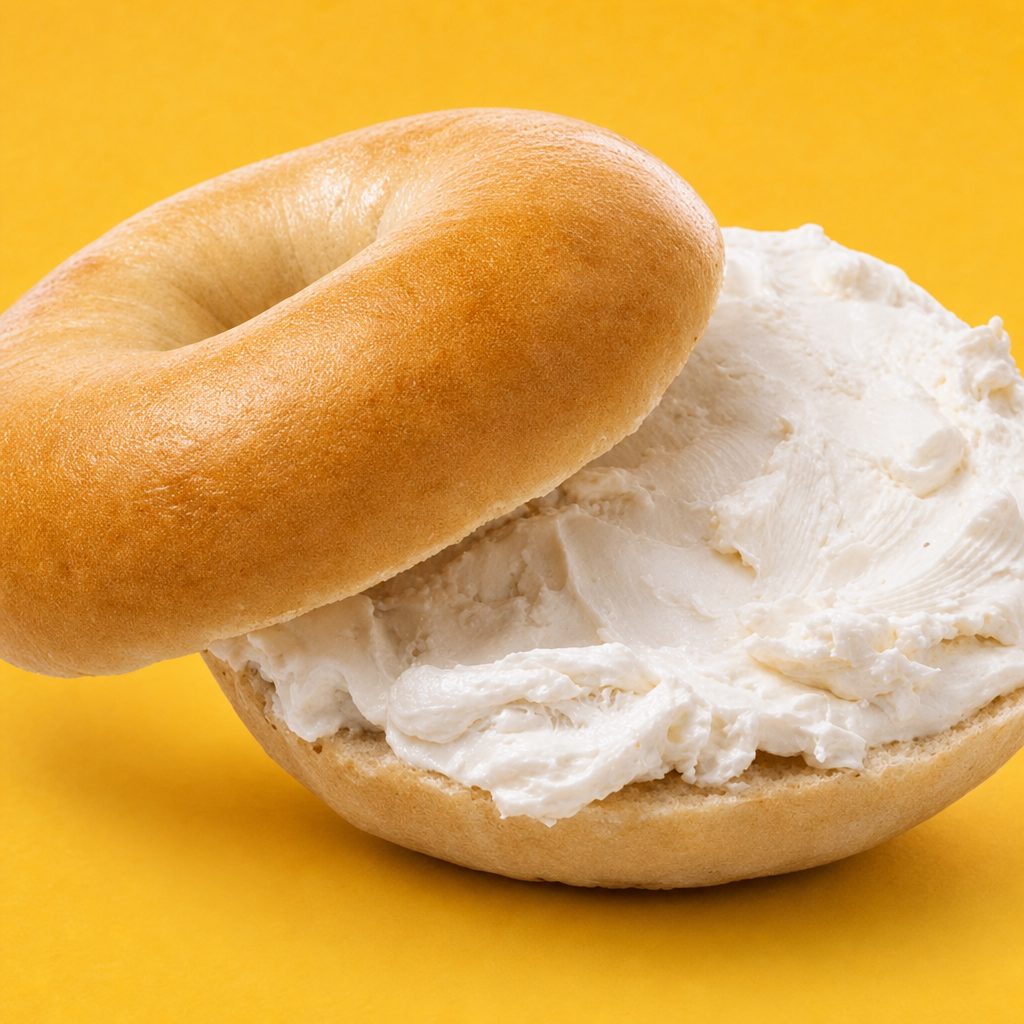 Mini bagel with spread.